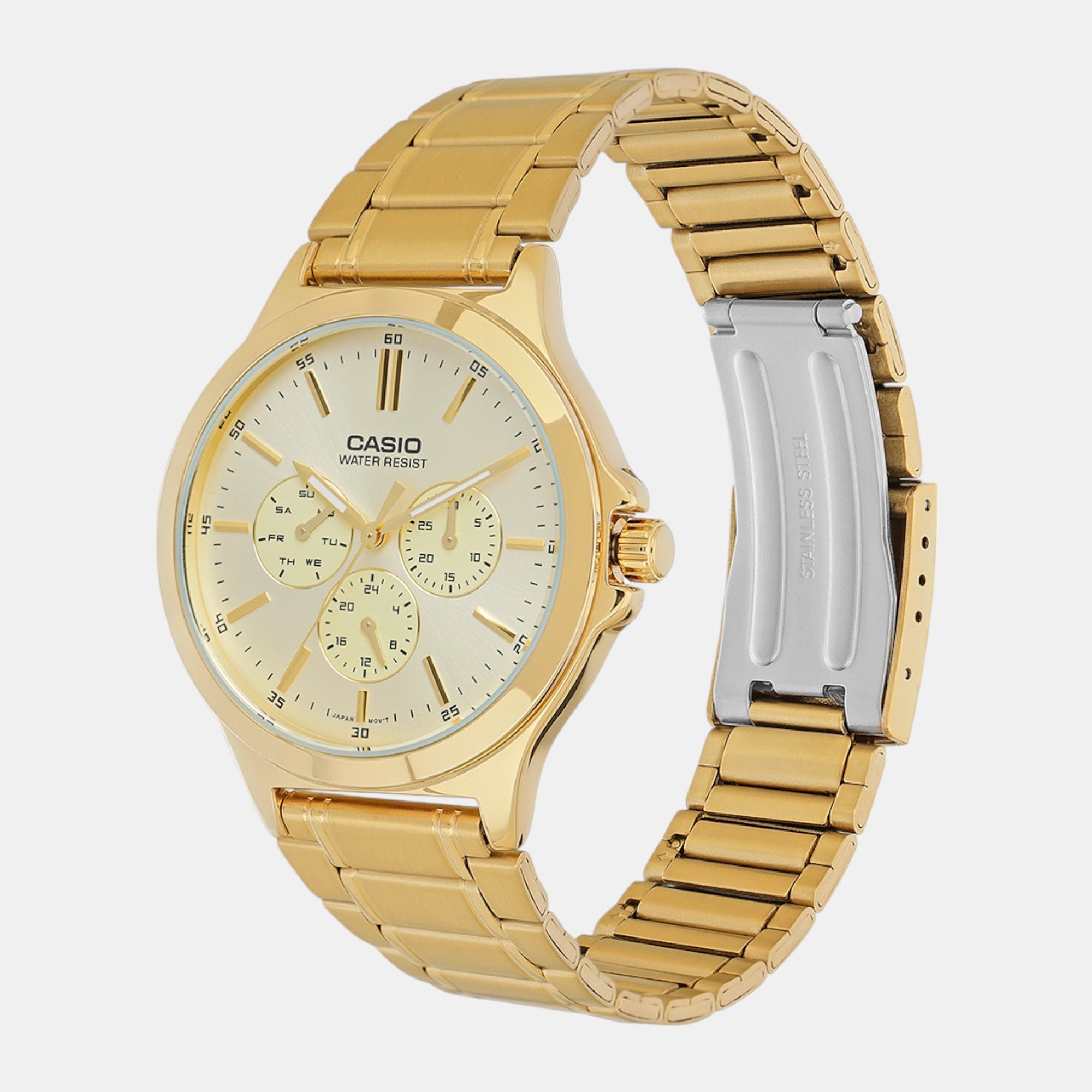 Enticer Men Quartz Gold Dial Multi-Function Stainless Steel Watch A2319