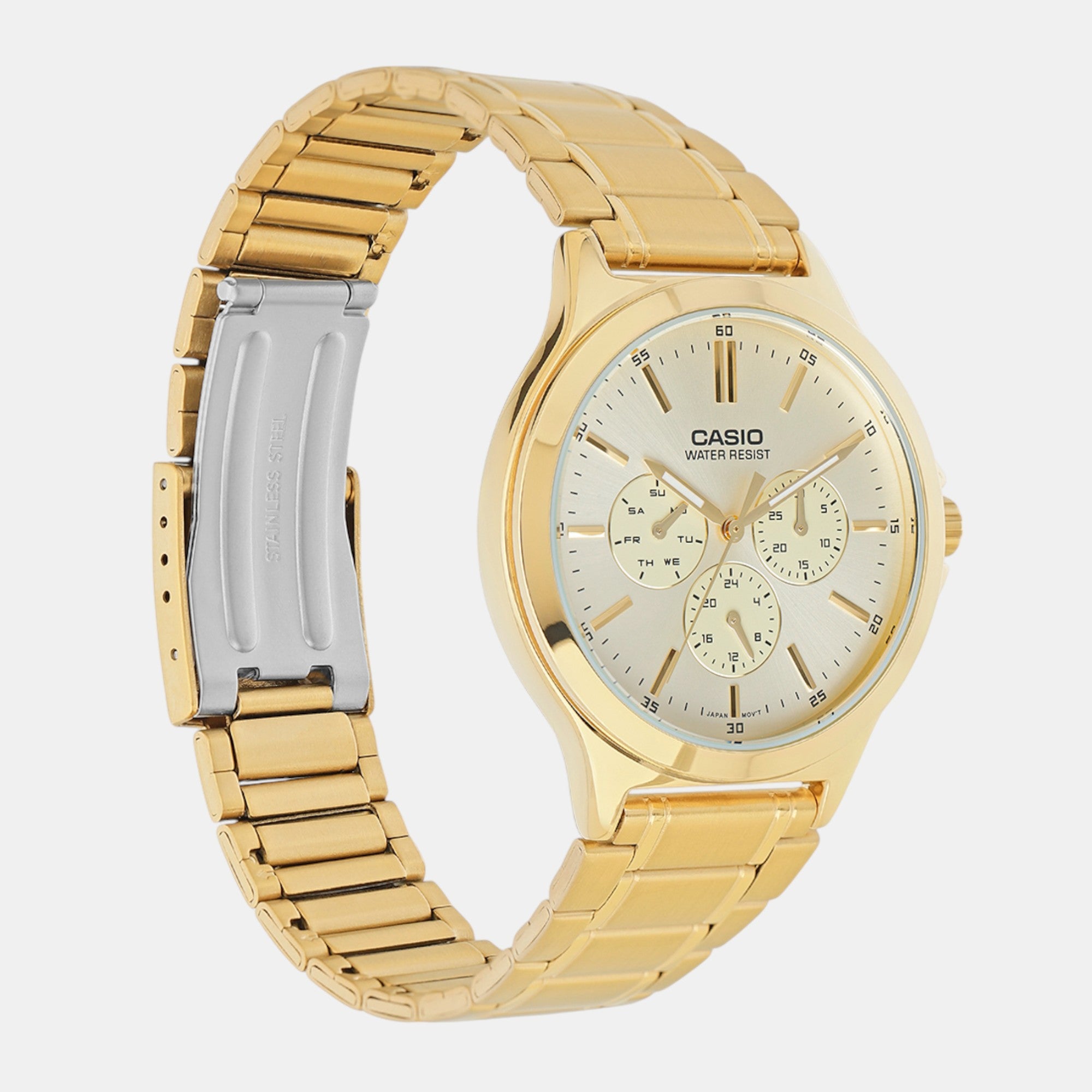 Enticer Men Quartz Gold Dial Multi-Function Stainless Steel Watch A2319