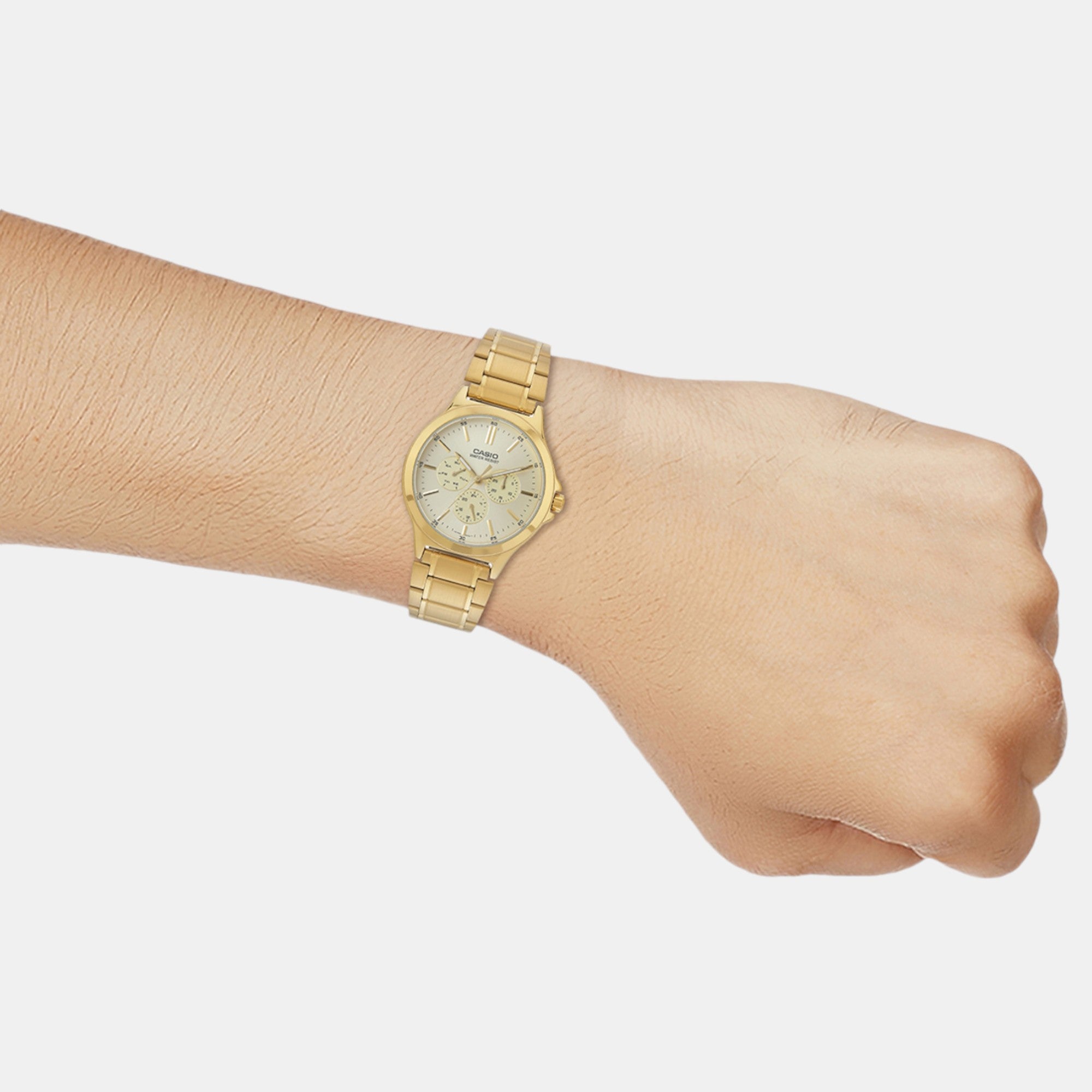 Enticer Men Quartz Gold Dial Multi-Function Stainless Steel Watch A2319