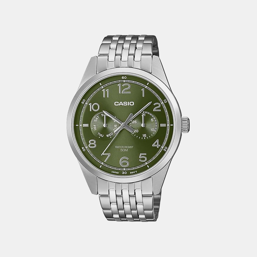 Enticer Men Quartz Green Dial Multi-Function Stainless Steel Watch A2332