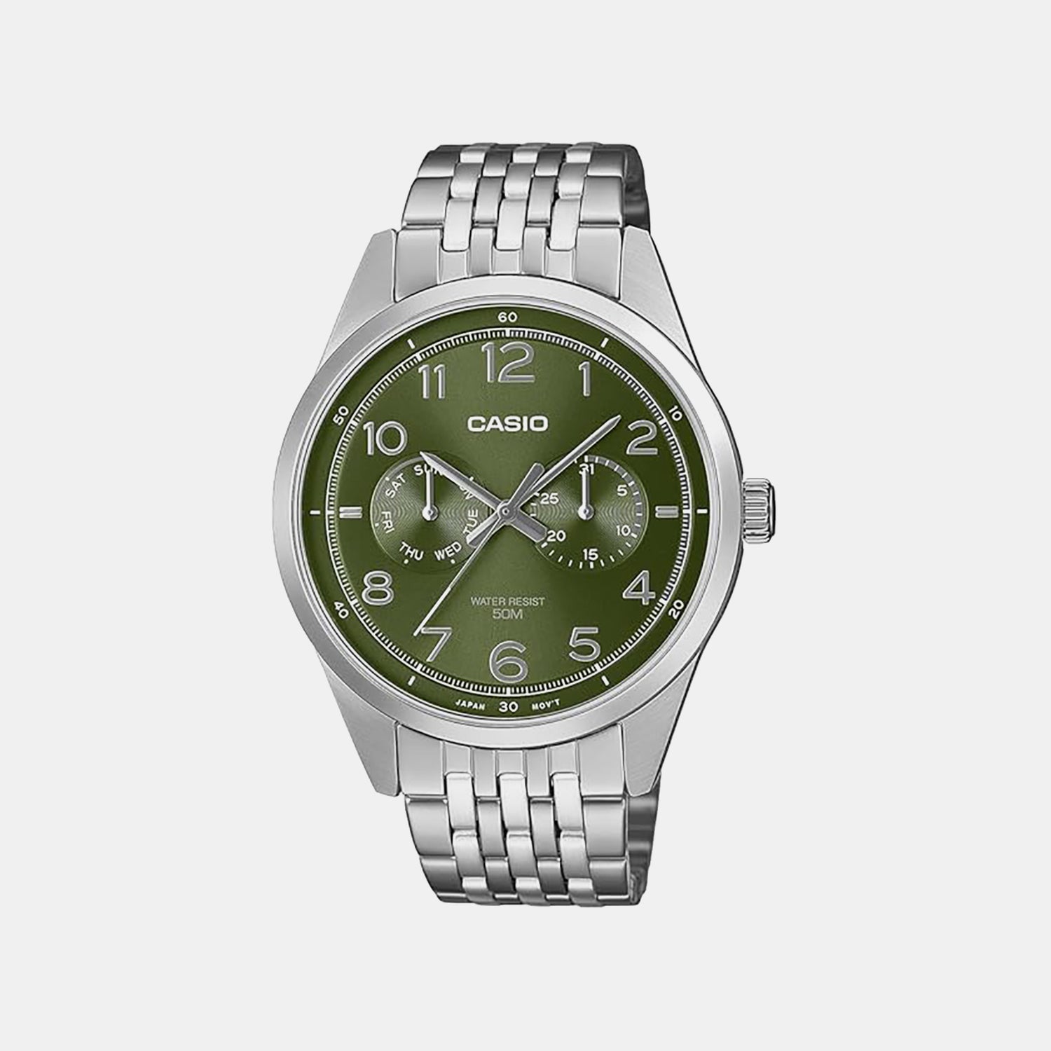 Enticer Men Quartz Green Dial Multi-Function Stainless Steel Watch A2332