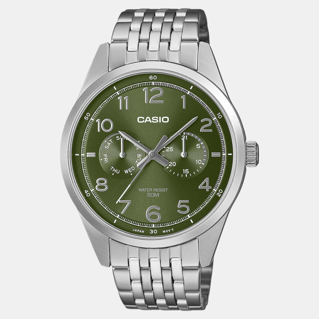 Enticer Men Quartz Green Dial Multi-Function Stainless Steel Watch A2332