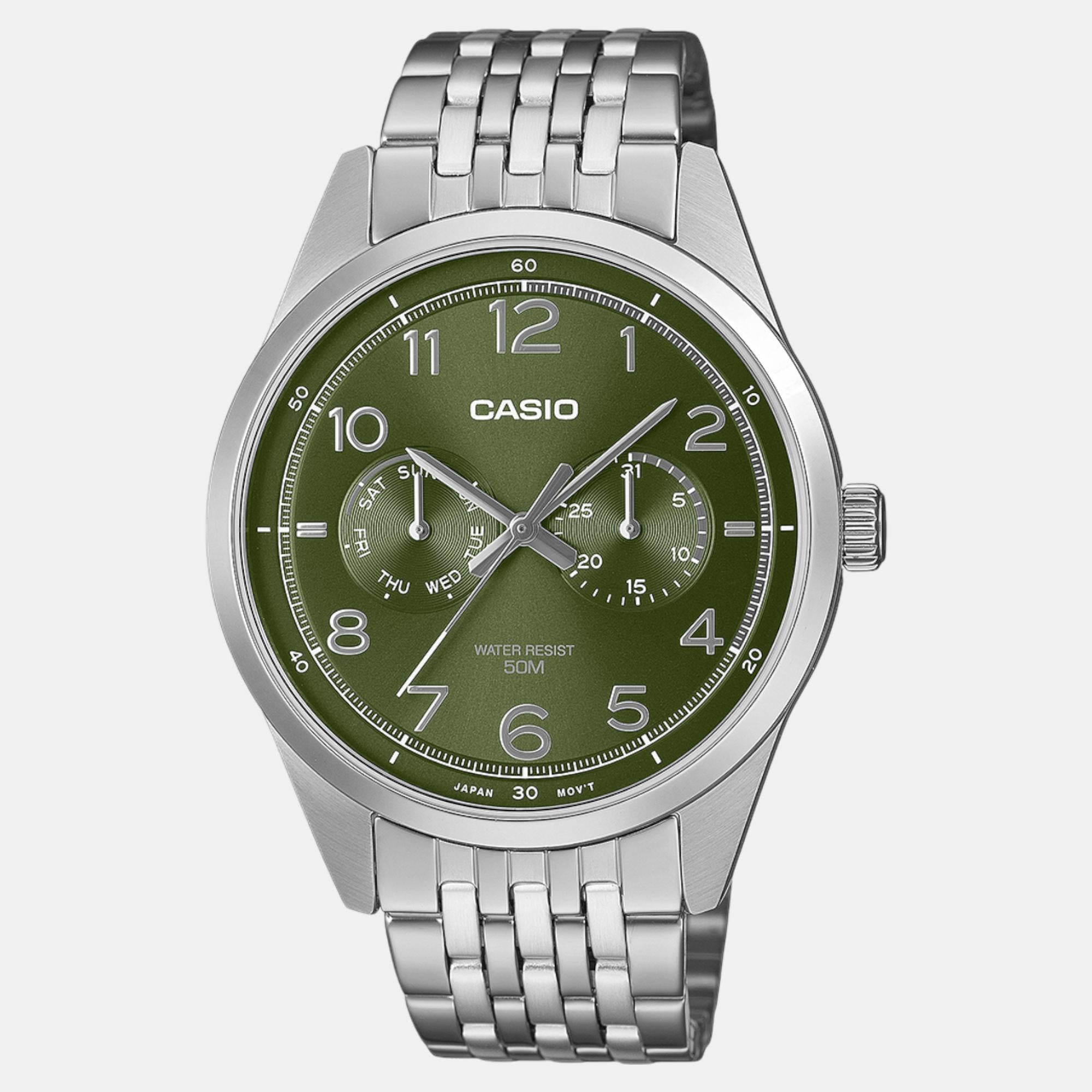 Enticer Men Quartz Green Dial Multi-Function Stainless Steel Watch A2332