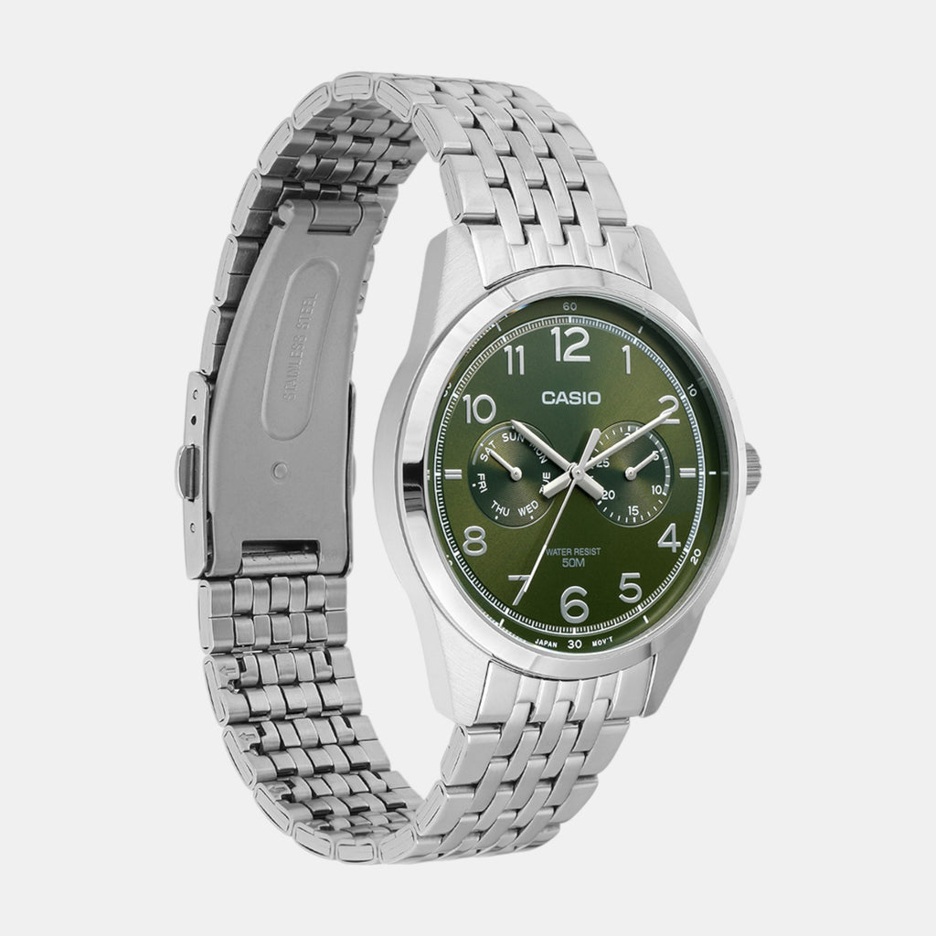 Enticer Men Quartz Green Dial Multi-Function Stainless Steel Watch A2332