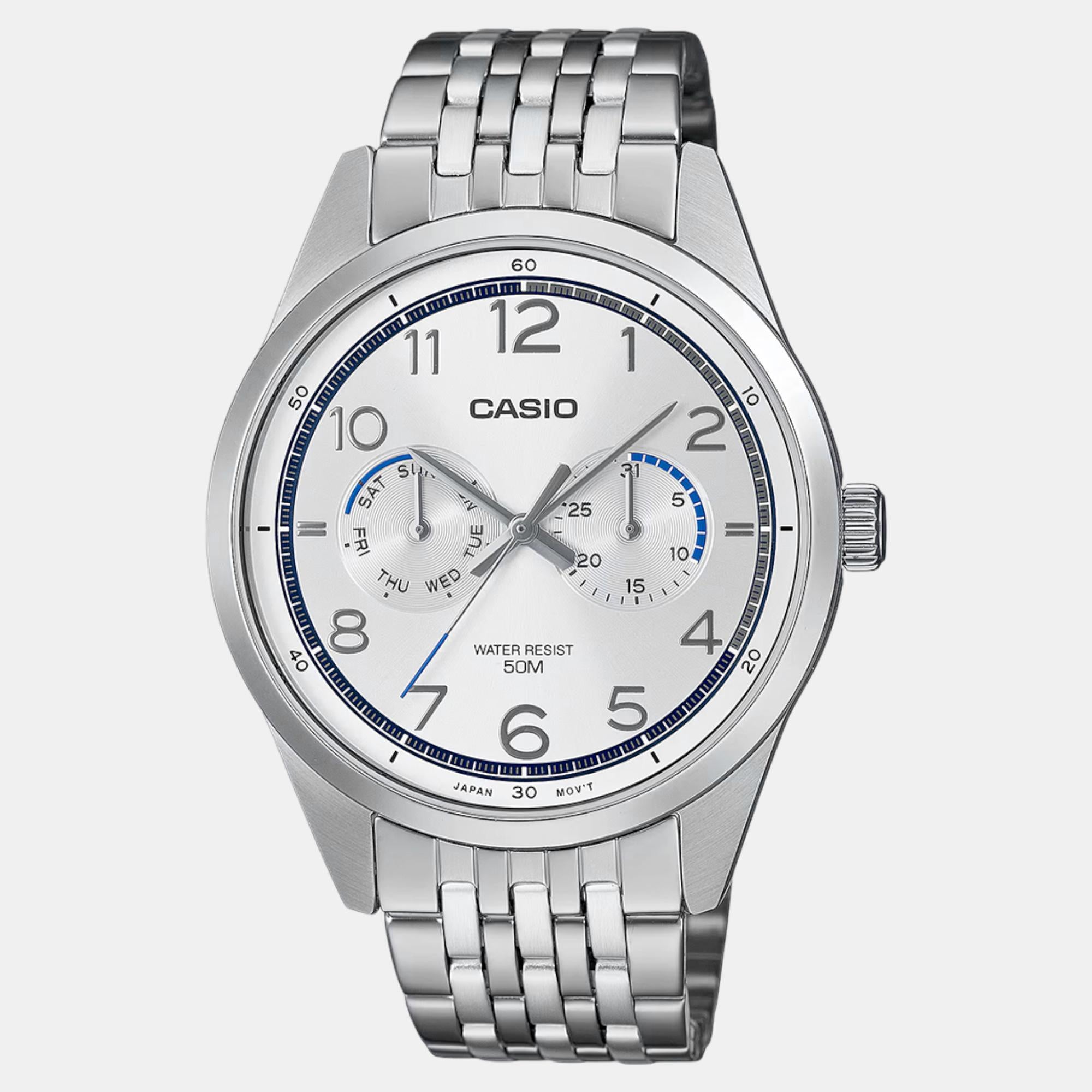 Enticer Men Quartz White Dial Multi-Function Stainless Steel Watch A2333