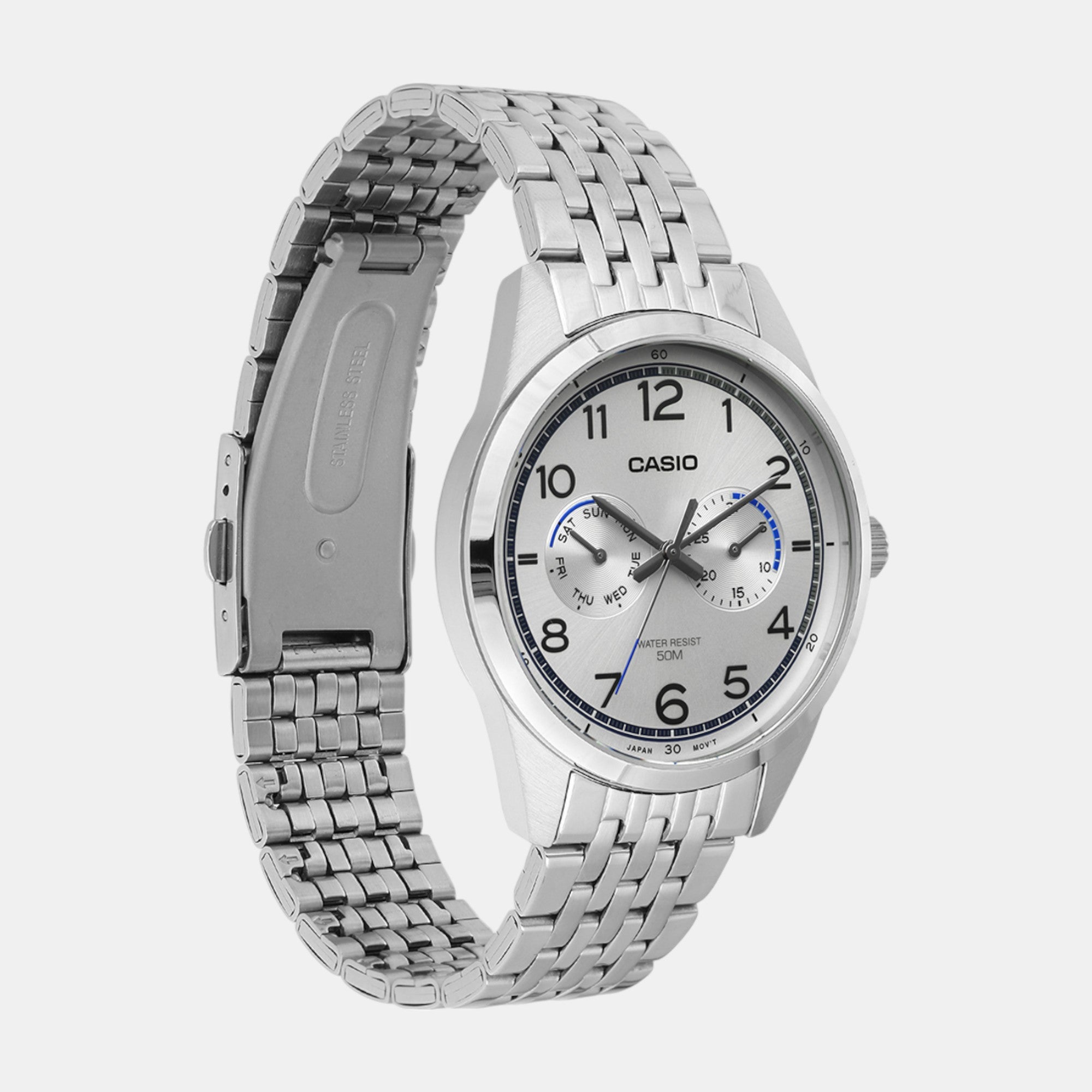 Enticer Men Quartz White Dial Multi-Function Stainless Steel Watch A2333