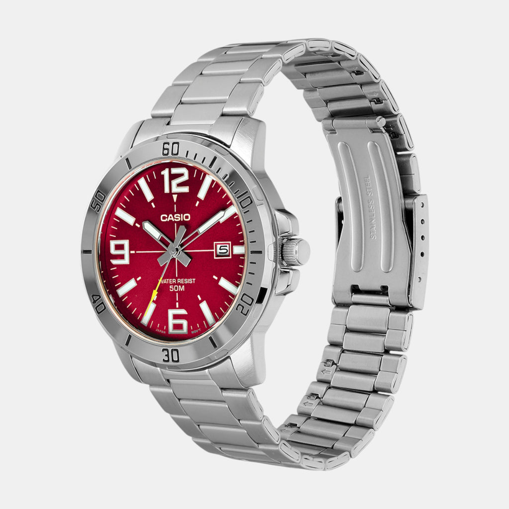 Enticer Men Quartz Red Dial Analog Stainless Steel Watch A2338