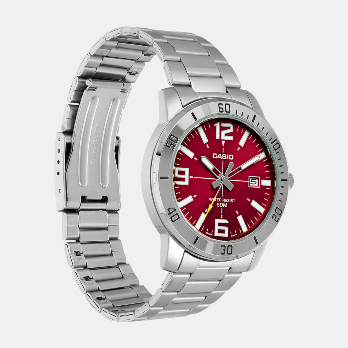 Enticer Men Quartz Red Dial Analog Stainless Steel Watch A2338