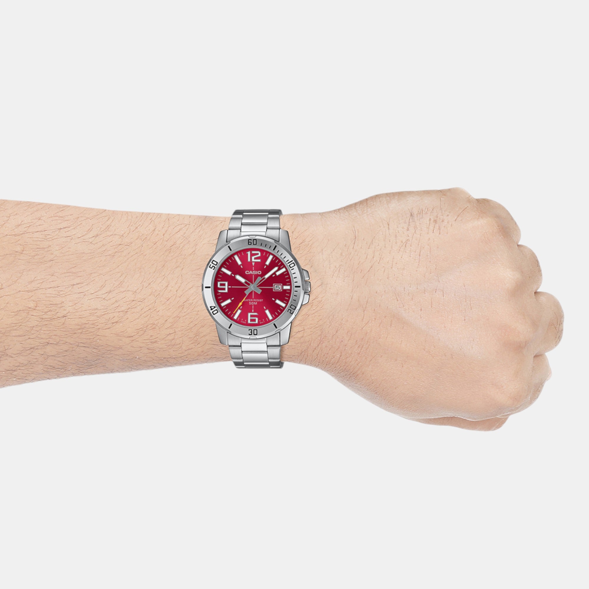 Enticer Men Quartz Red Dial Analog Stainless Steel Watch A2338