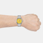 Enticer Men Quartz Yellow Dial Analog Stainless Steel Watch A2340