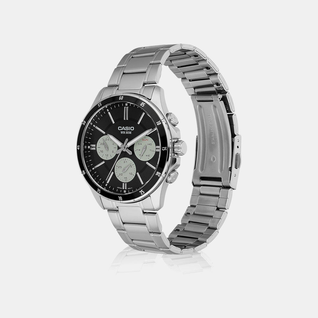 Enticer Men Quartz Black Dial Multi-Function Stainless Steel Watch A2345