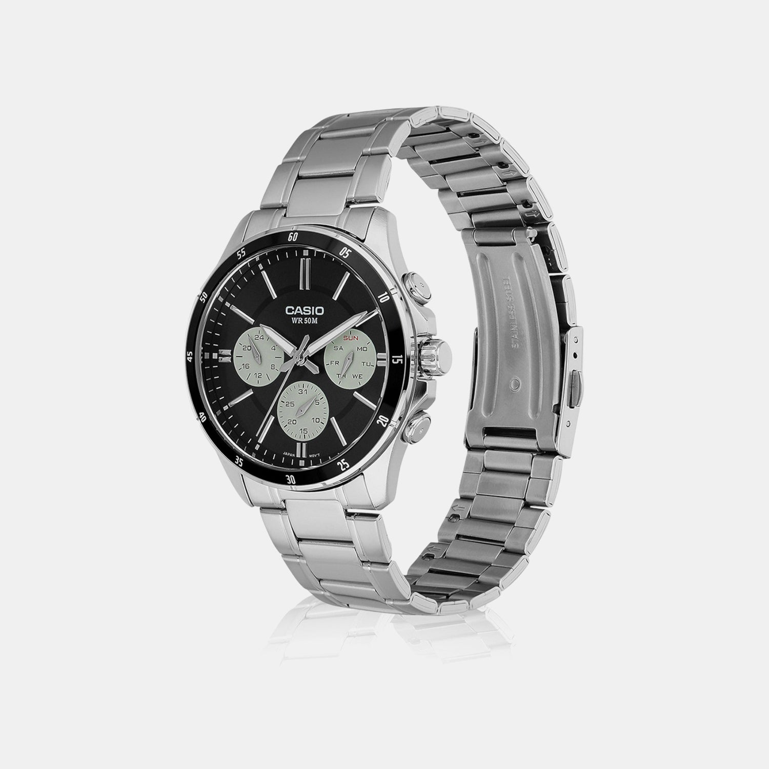 Enticer Men Quartz Black Dial Multi-Function Stainless Steel Watch A2345
