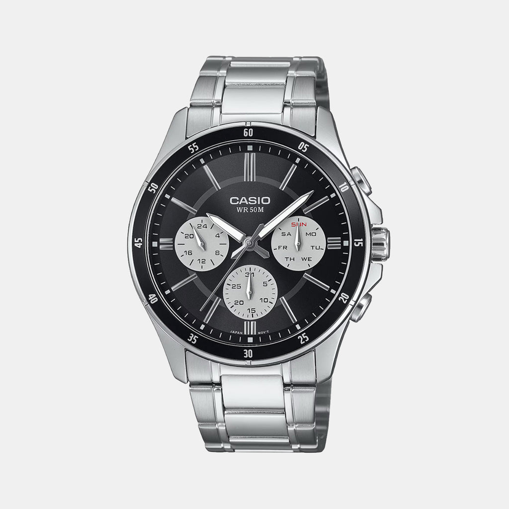 Enticer Men Quartz Black & White Dial Multi-Function Stainless Steel Watch A2345
