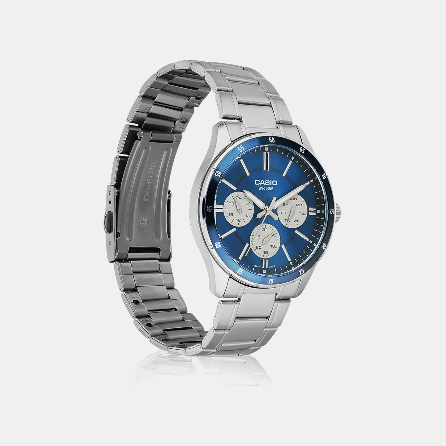 Enticer Men Quartz Blue Dial Multi-Function Stainless Steel Watch A2346