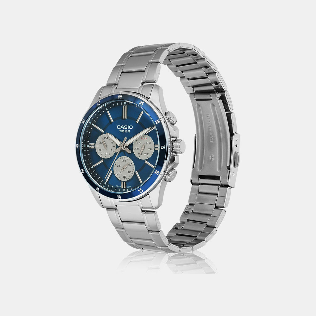 Enticer Men Quartz Blue Dial Multi-Function Stainless Steel Watch A2346