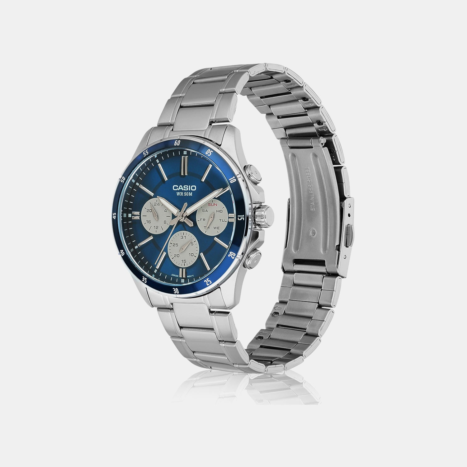 Enticer Men Quartz Blue Dial Multi-Function Stainless Steel Watch A2346