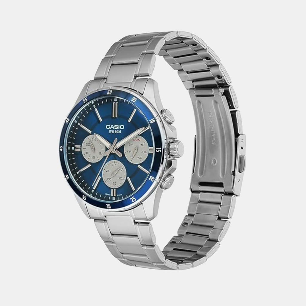 Enticer Men Quartz Blue Dial Multi-Function Stainless Steel Watch A2346