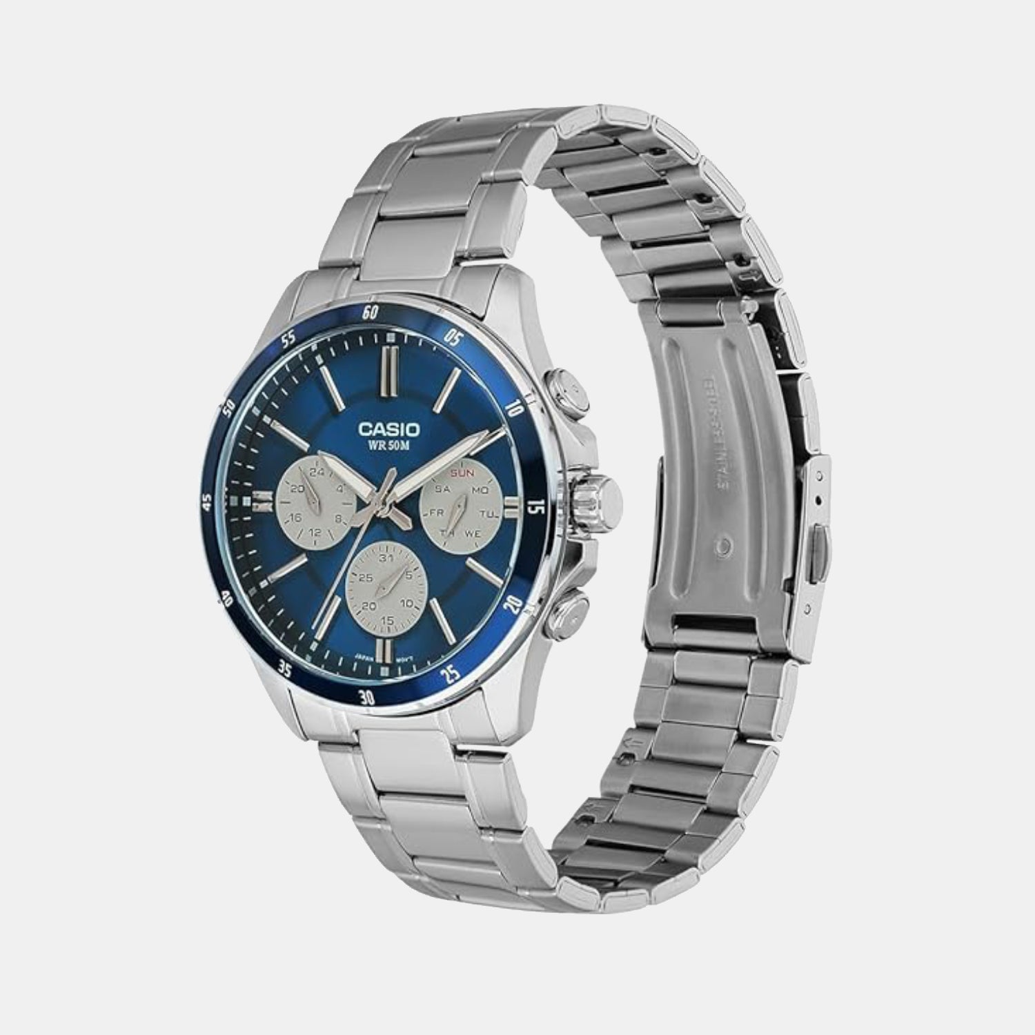 Enticer Men Quartz Blue Dial Multi-Function Stainless Steel Watch A2346