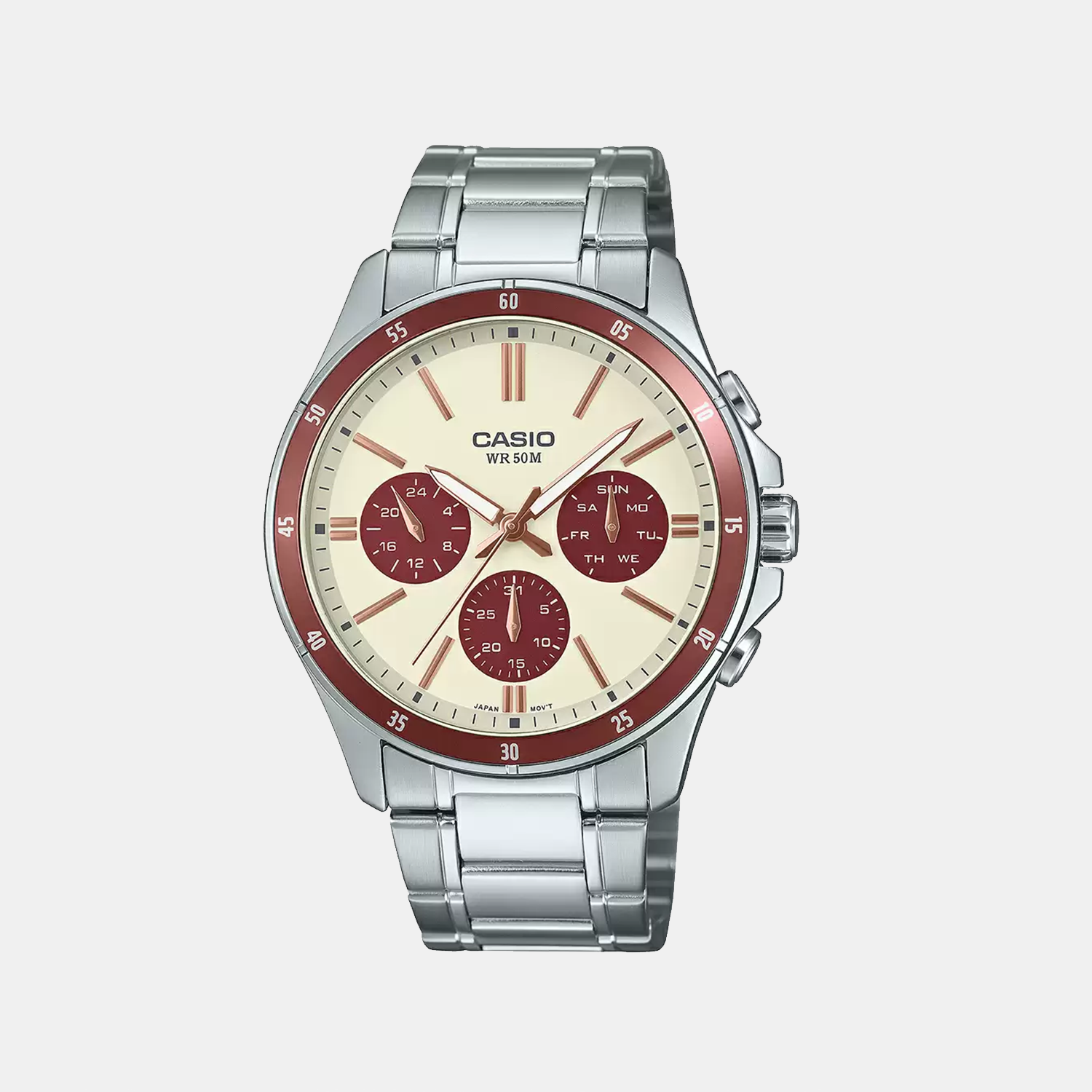 Enticer Men Quartz Cream Dial Multi-Function Stainless Steel Watch A2347