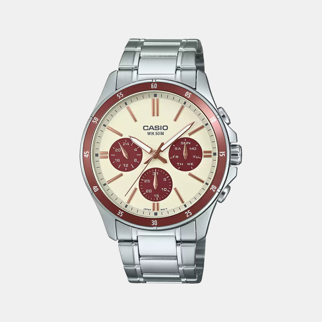 Enticer Men Quartz Cream Dial Multi-Function Stainless Steel Watch A2347