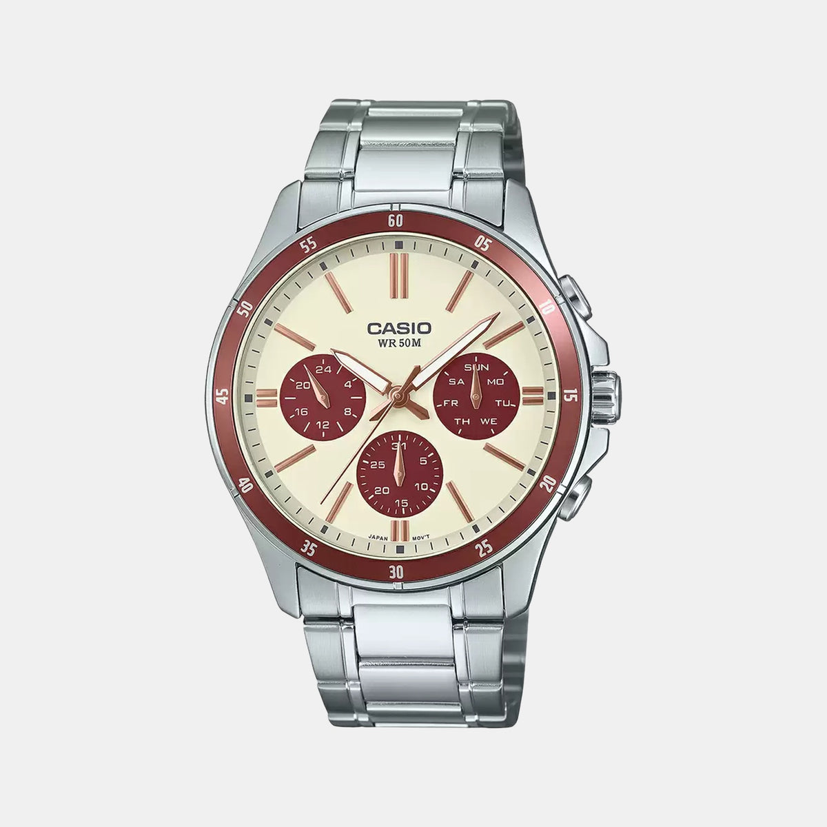 Enticer Men Quartz Cream Dial Multi-Function Stainless Steel Watch A2347