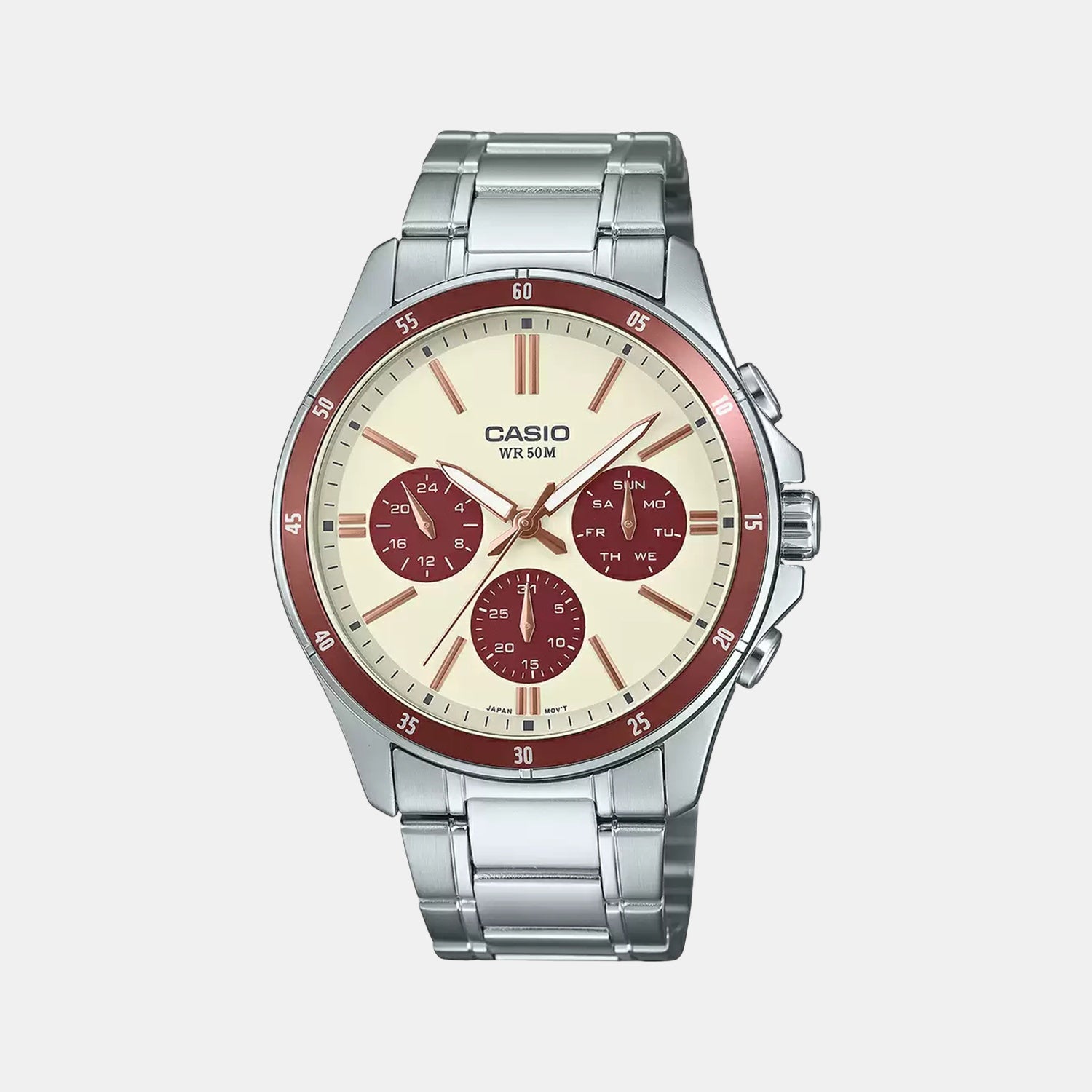 Enticer Men Quartz Cream Dial Multi-Function Stainless Steel Watch A2347