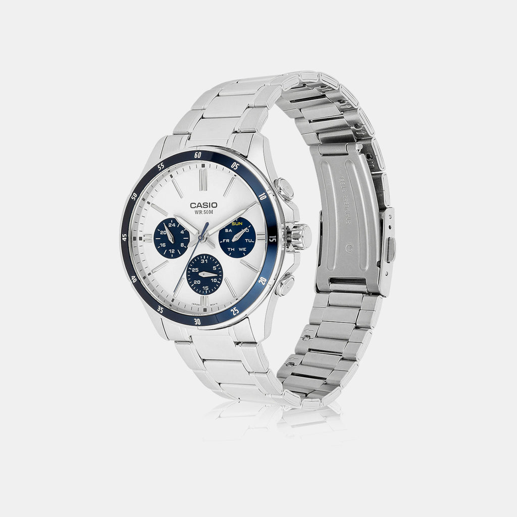 Enticer Men Quartz Blue Dial Multi-Function Stainless Steel Watch A2348