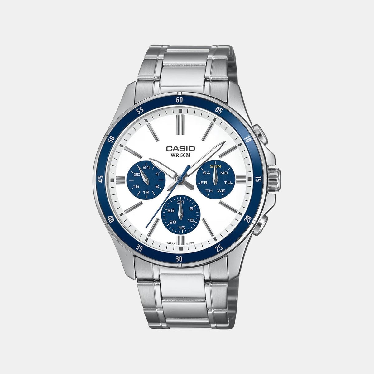 Enticer Men Quartz Blue Dial Multi-Function Stainless Steel Watch A2348