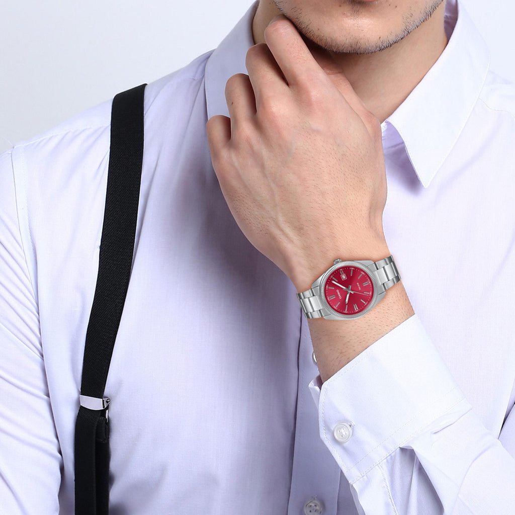 Enticer Men Quartz Red Dial Analog Stainless Steel Watch A2367