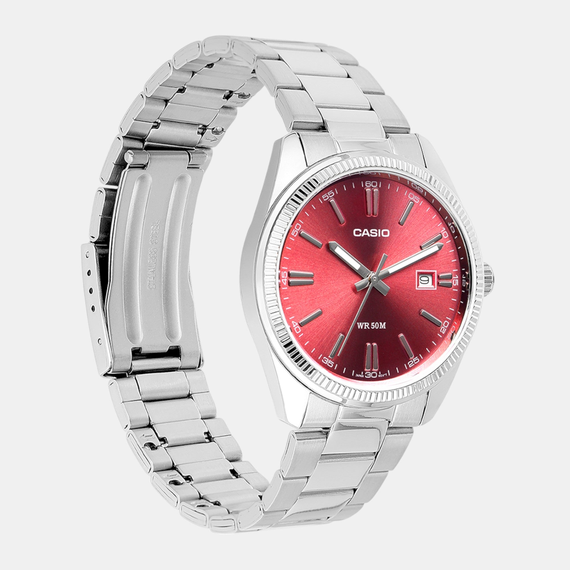 Enticer Men Quartz Red Dial Analog Stainless Steel Watch A2367