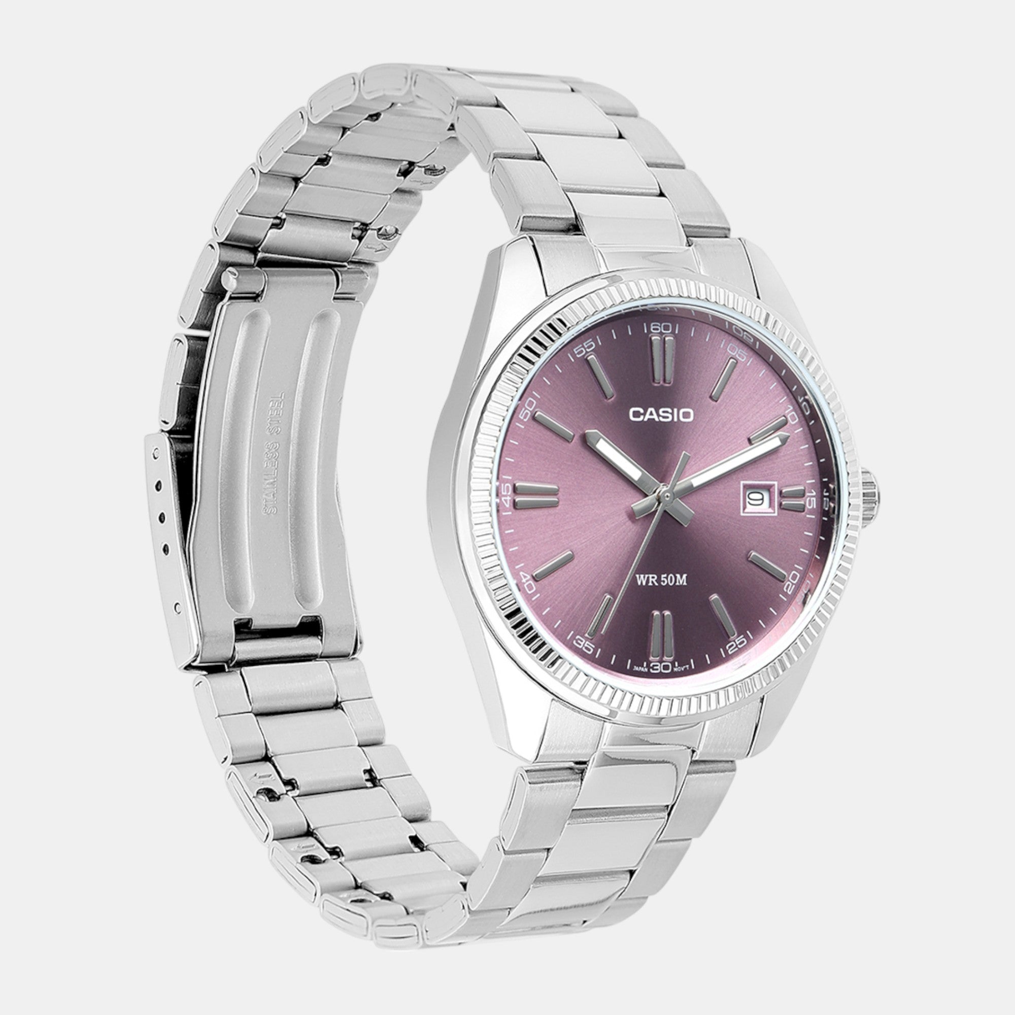 Enticer Men Quartz Purple Dial Analog Stainless Steel Watch A2368