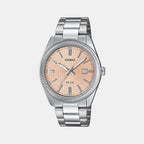 Enticer Men Quartz Pink Dial Analog Stainless Steel Watch A2395