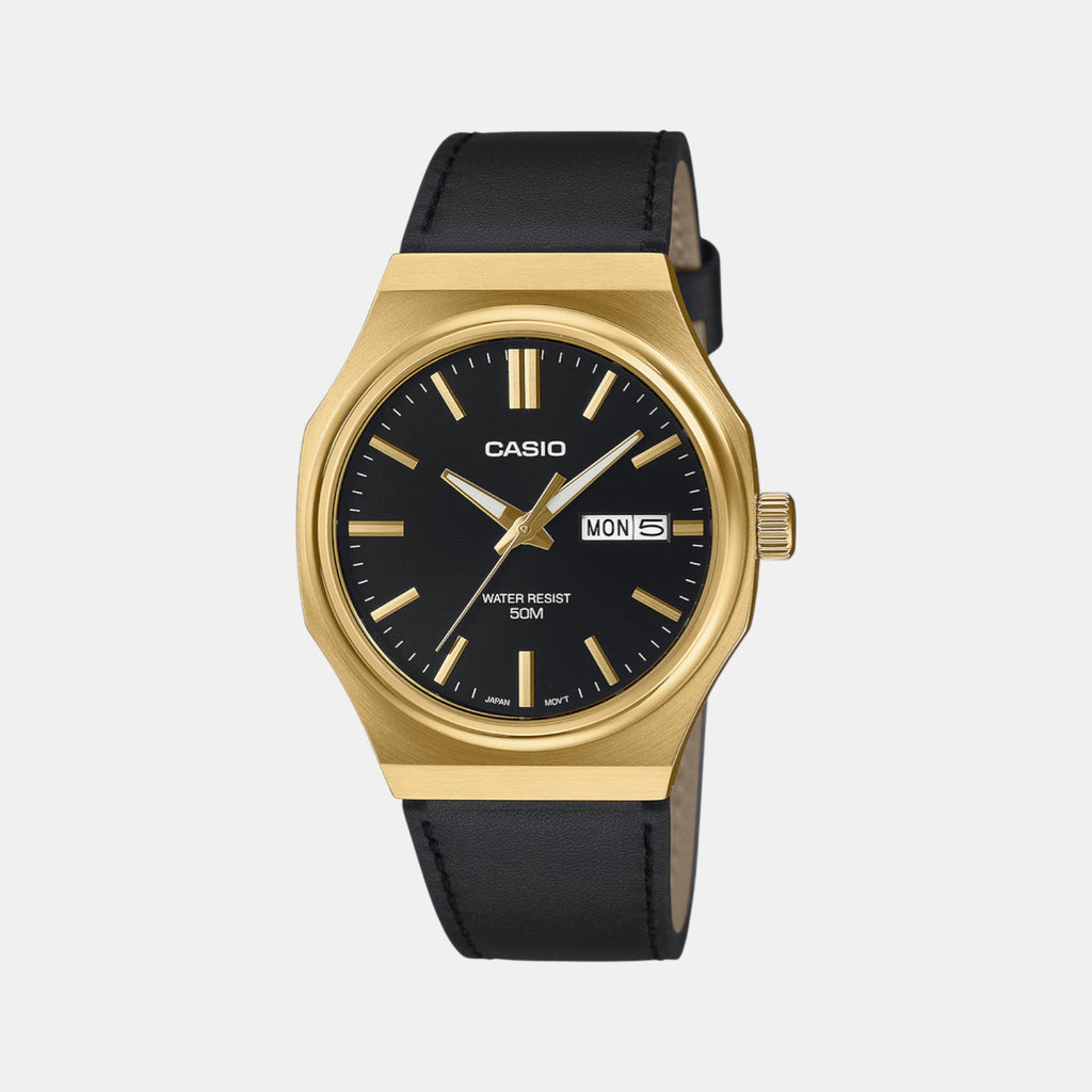 Enticer Men Quartz Black Dial Analog Leather Watch A2420