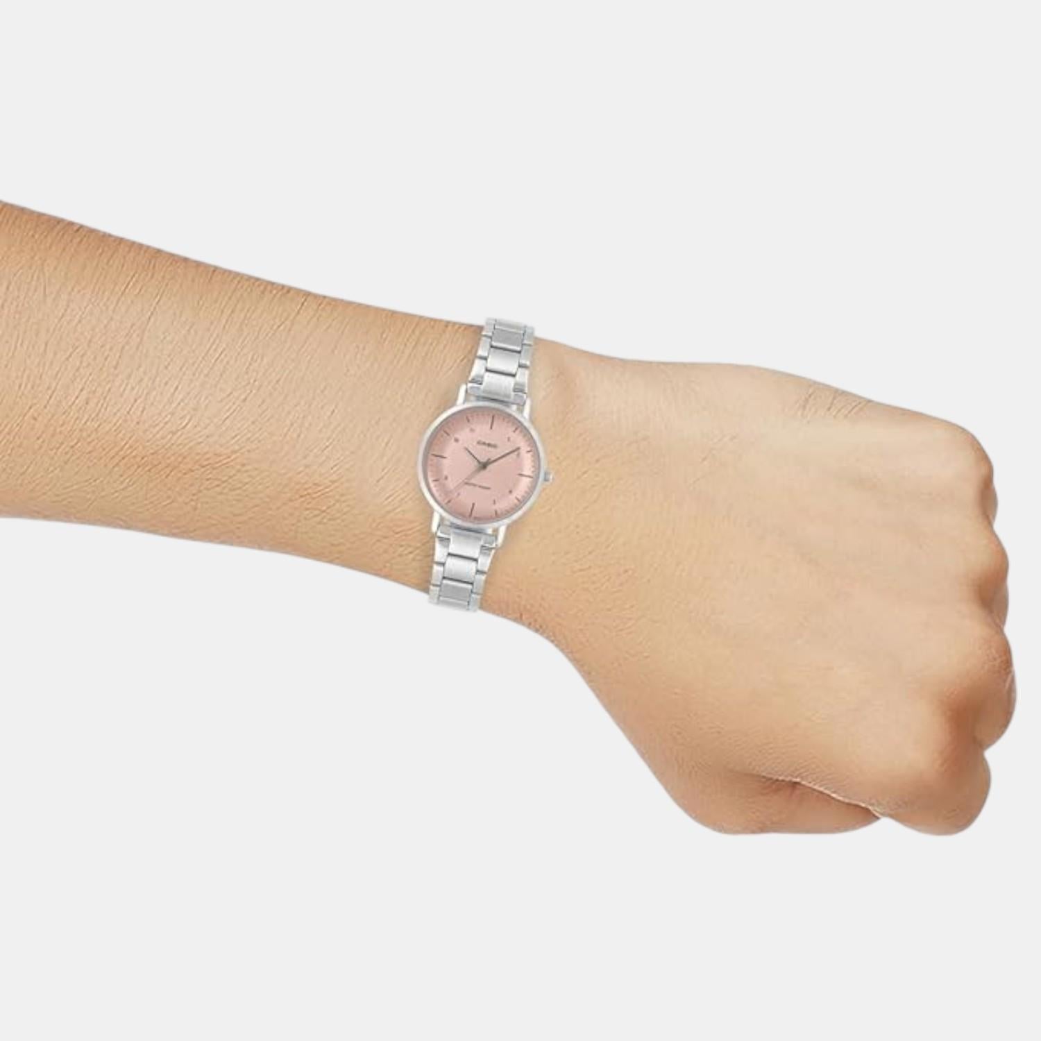 Enticer Women Quartz Pink Dial Analog Stainless Steel Watch A2423