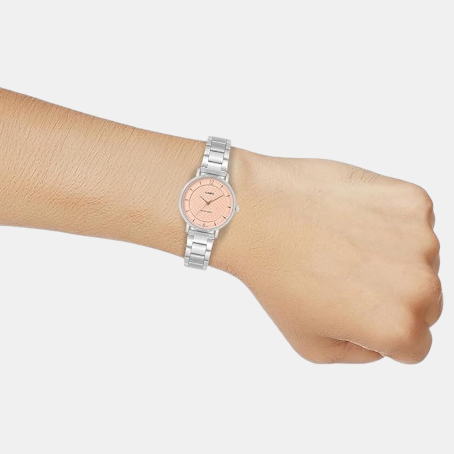 Enticer Women Quartz Pink Dial Analog Stainless Steel Watch A2430