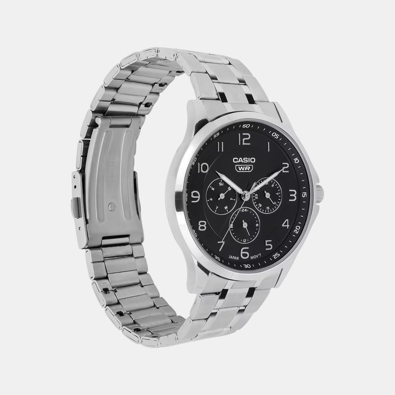 Enticer Men Quartz Black Dial Multi-Function Stainless Steel Watch A2450