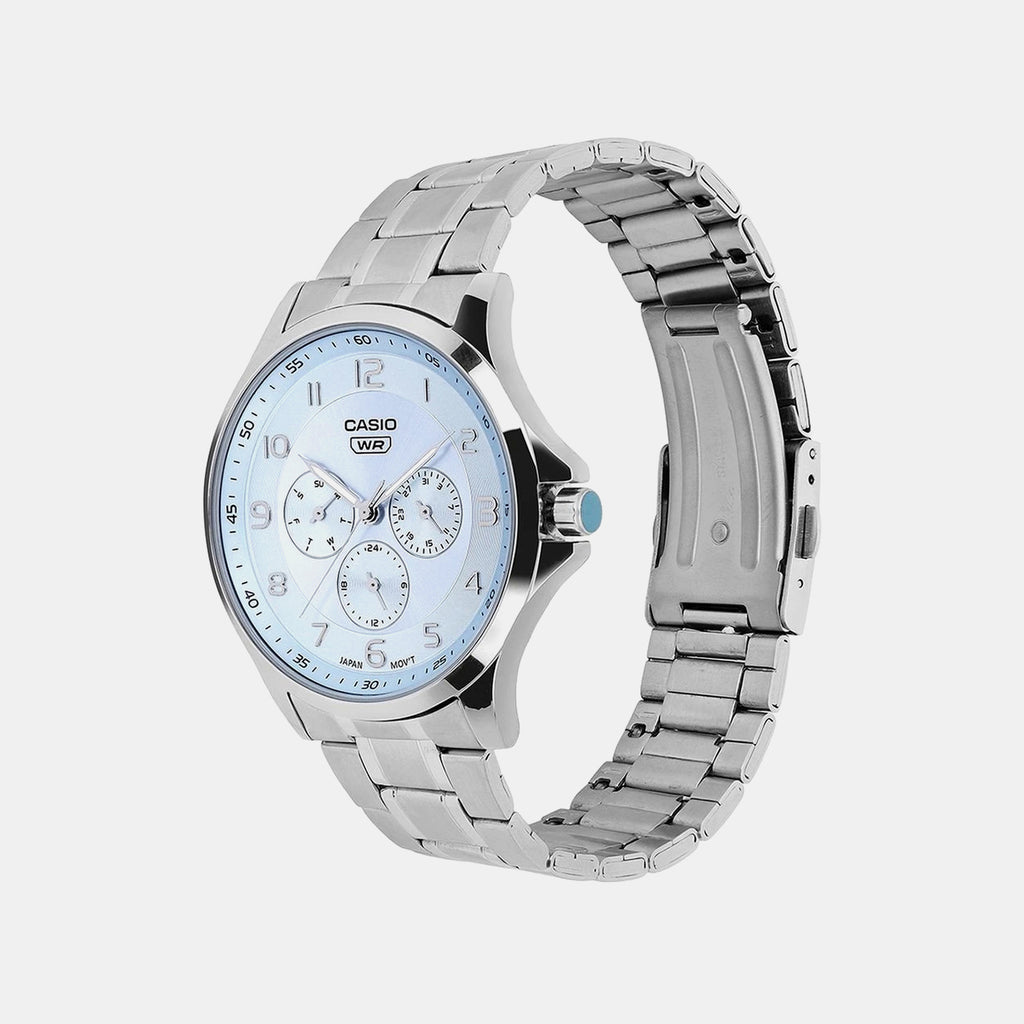 Men Quartz Blue Dial Multi-Function Stainless Steel Watch A2451