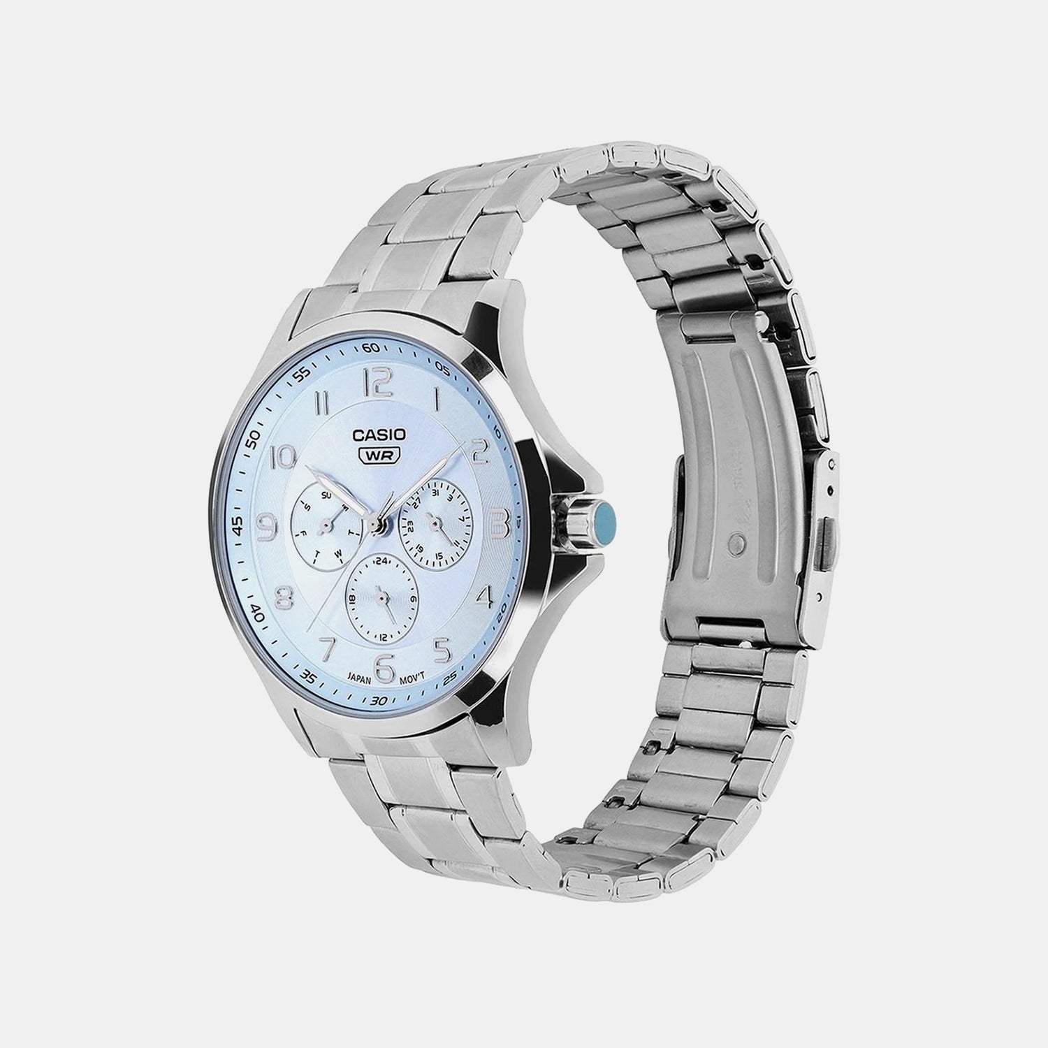 Men Quartz Blue Dial Multi-Function Stainless Steel Watch A2451