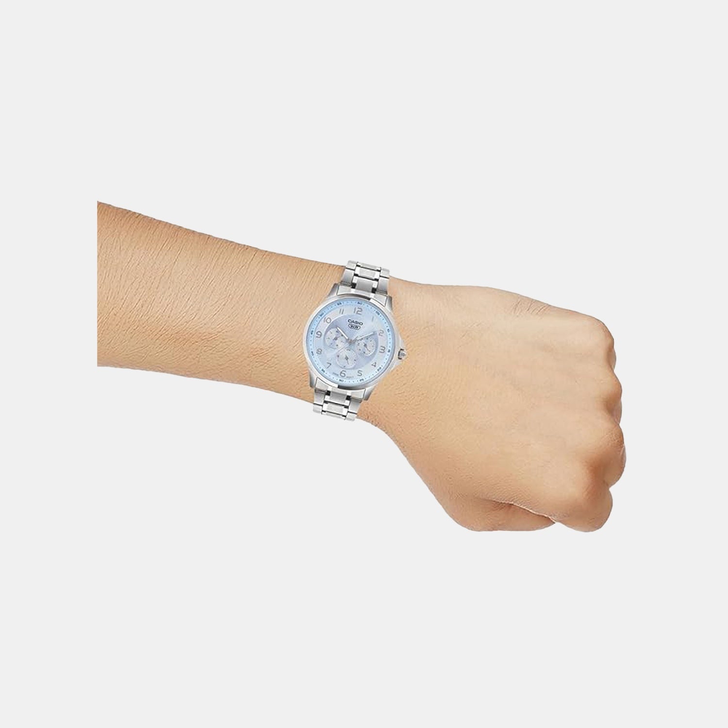 Men Quartz Ice Blue Dial Multi-Function Stainless Steel Watch A2451