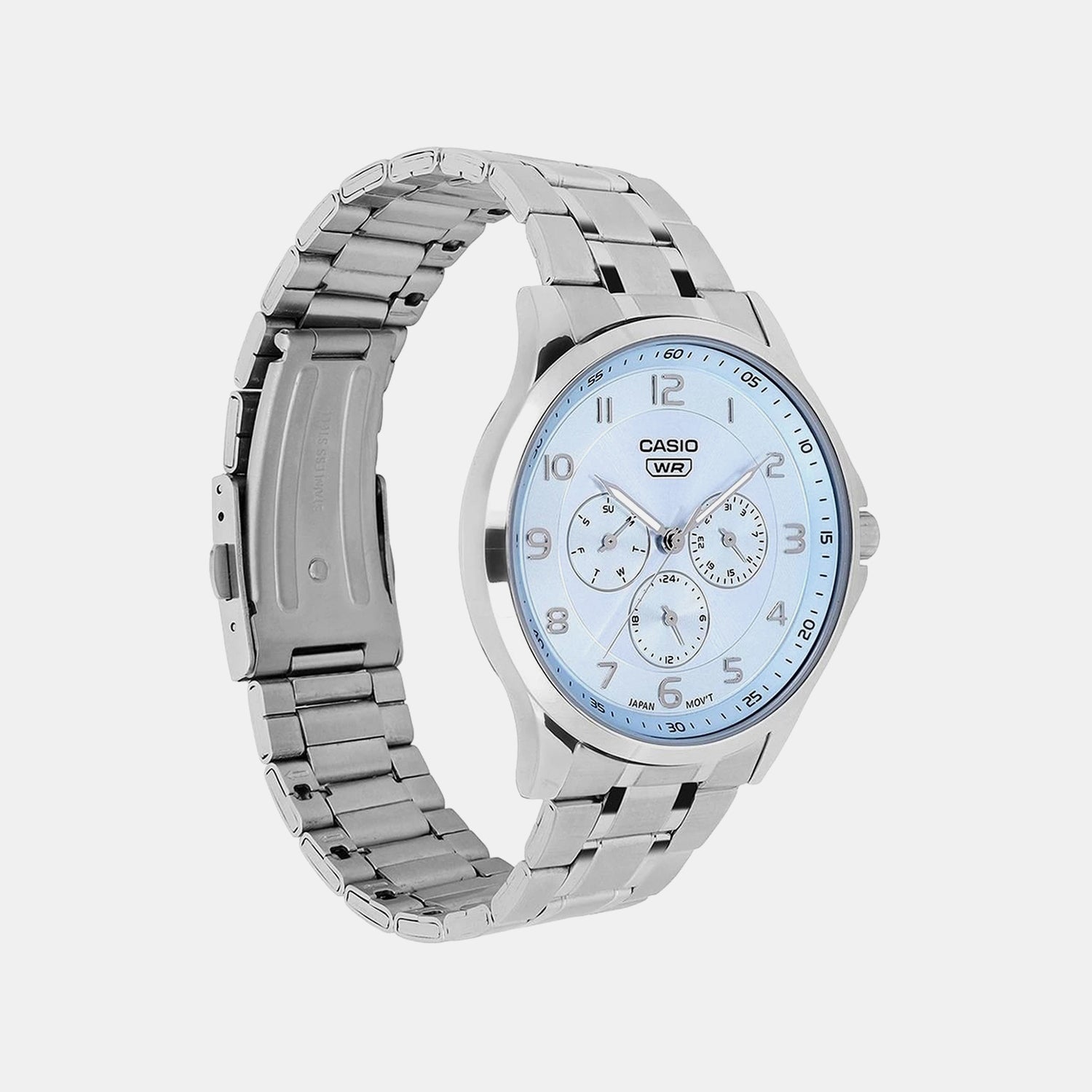 Men Quartz Blue Dial Multi-Function Stainless Steel Watch A2451