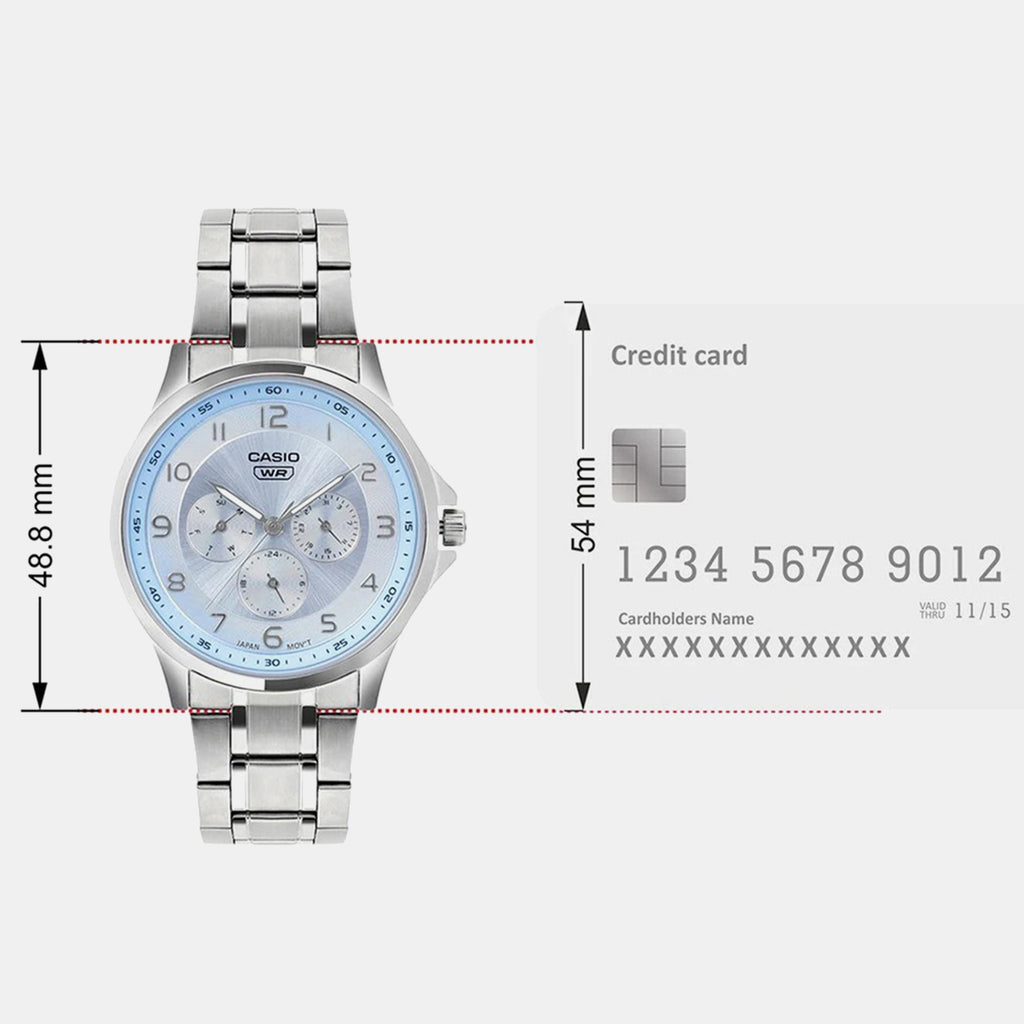 Men Quartz Blue Dial Multi-Function Stainless Steel Watch A2451