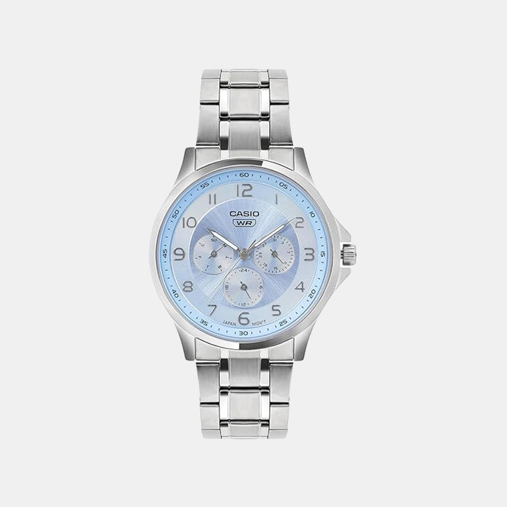 Men Quartz Ice Blue Dial Multi-Function Stainless Steel Watch A2451