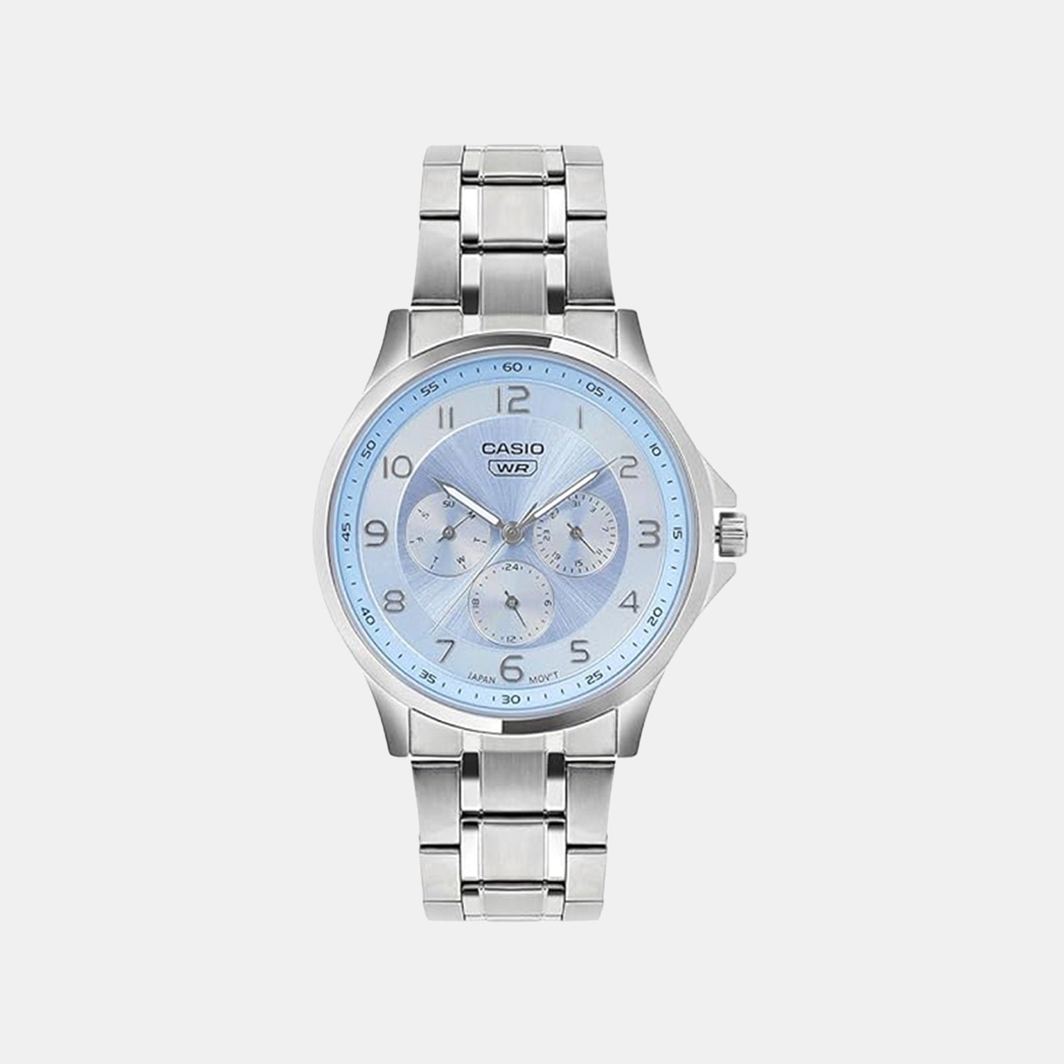 Men Quartz Ice Blue Dial Multi-Function Stainless Steel Watch A2451