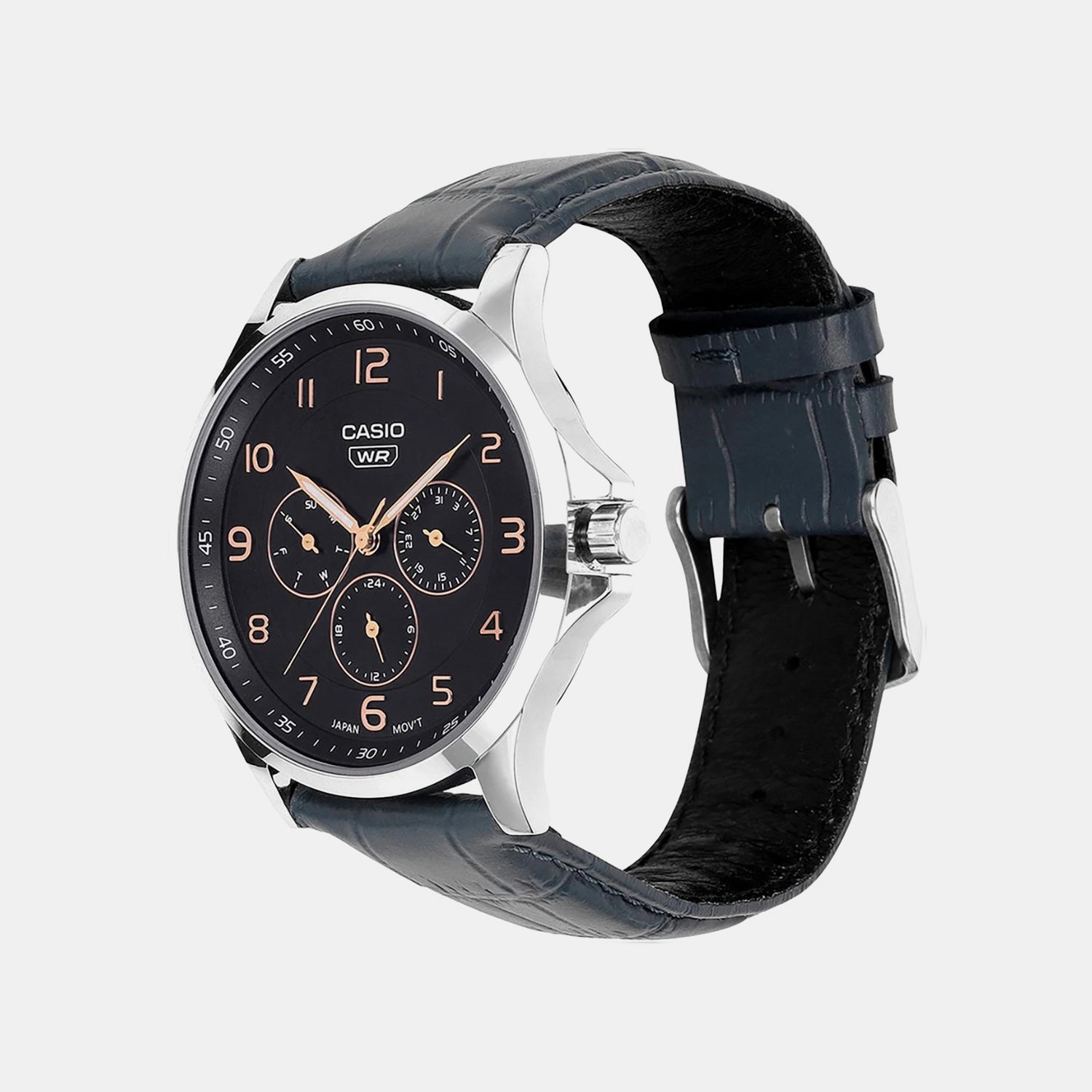 Men Quartz Blue Dial Multi-Function Leather Watch A2455