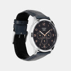 Men Quartz Blue Dial Multi-Function Leather Watch A2455