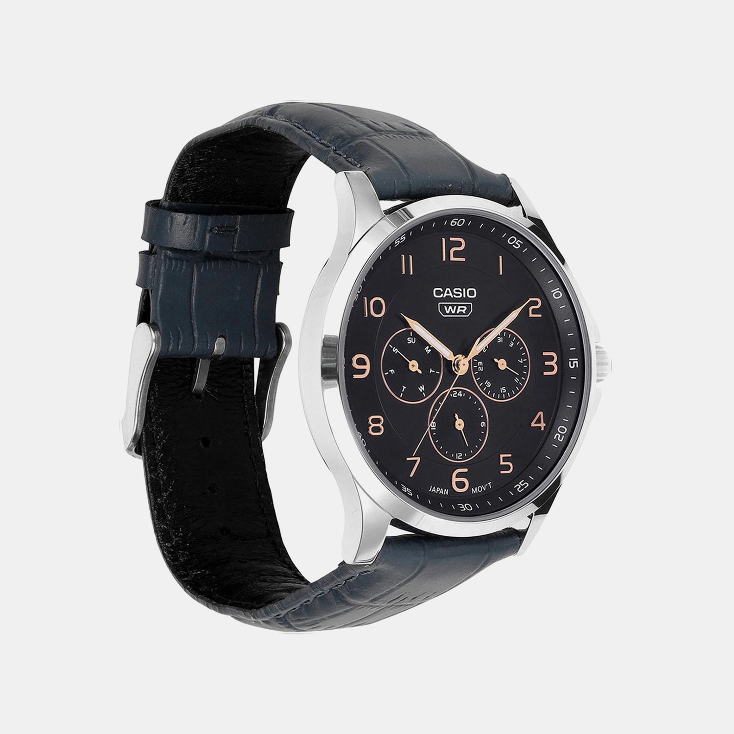 Men Quartz Blue Dial Multi-Function Leather Watch A2455