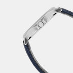 Men Quartz Blue Dial Multi-Function Leather Watch A2455