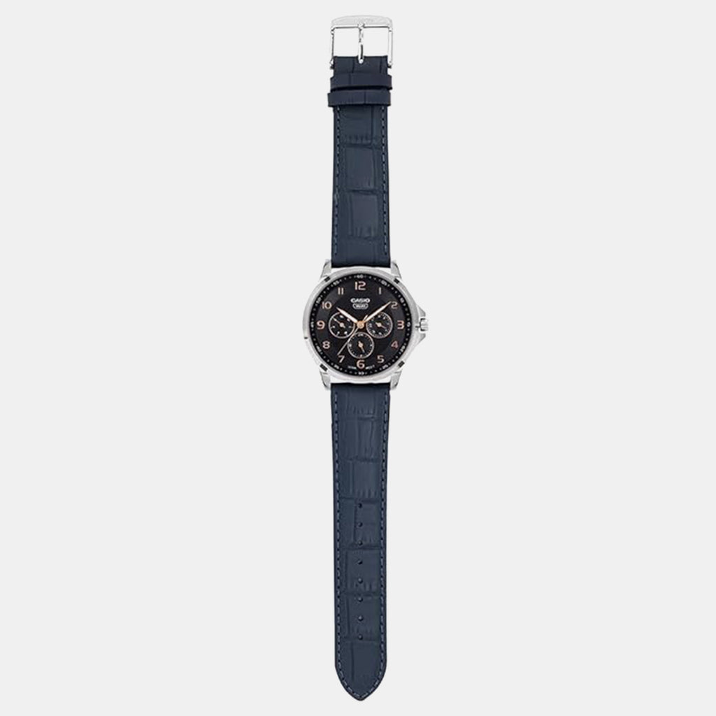 Men Quartz Blue Dial Multi-Function Leather Watch A2455
