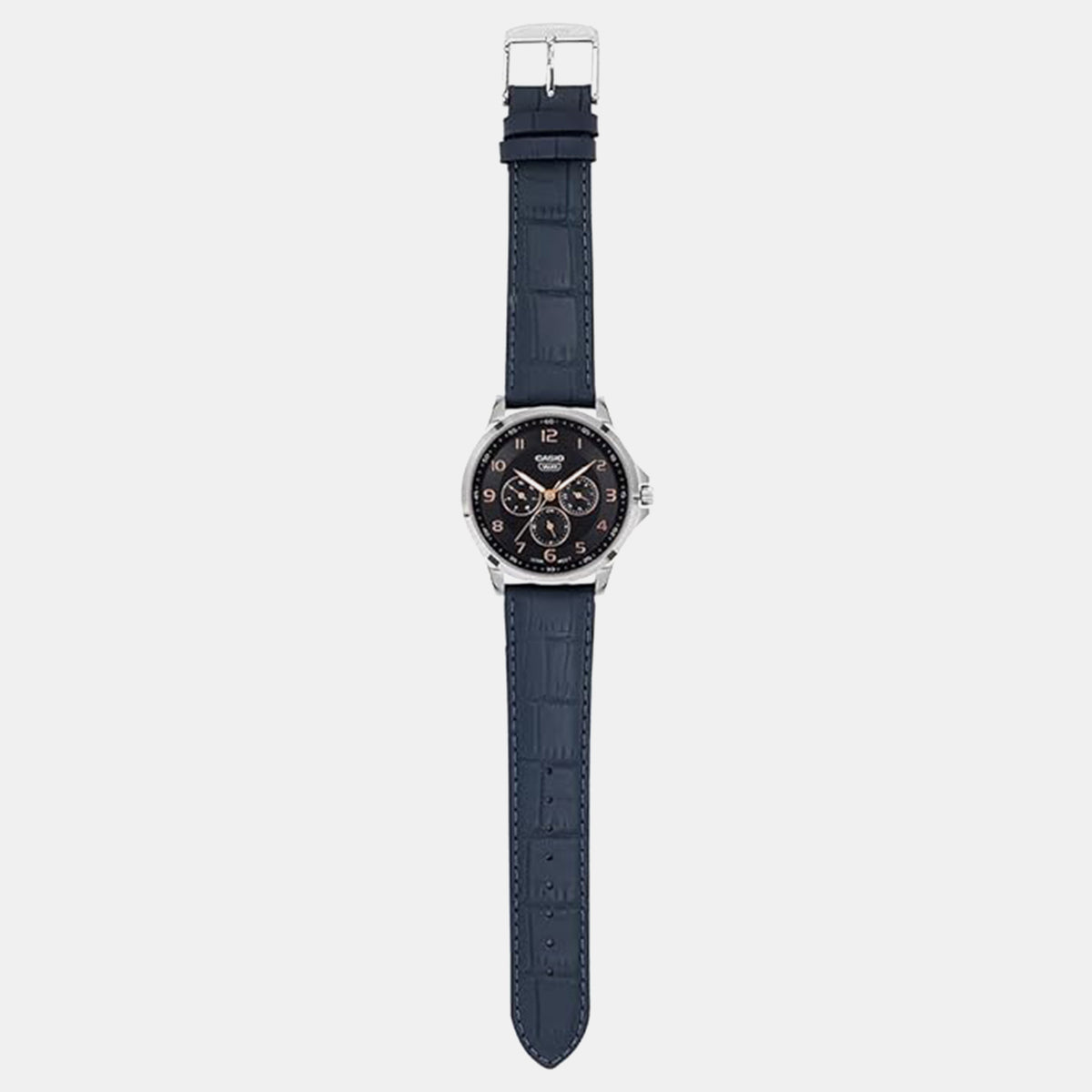 Men Quartz Blue Dial Multi-Function Leather Watch A2455