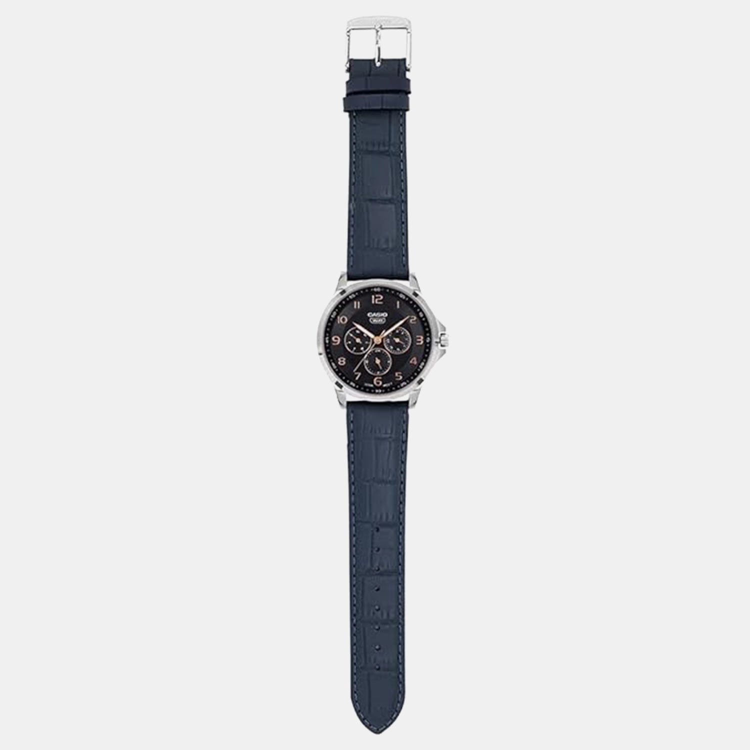 Men Quartz Blue Dial Multi-Function Leather Watch A2455